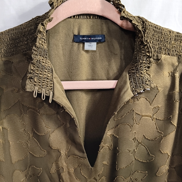 Tommy Hilfiger Olive Dress. Sheer Overlay Size 10P - Picture 1 of 8